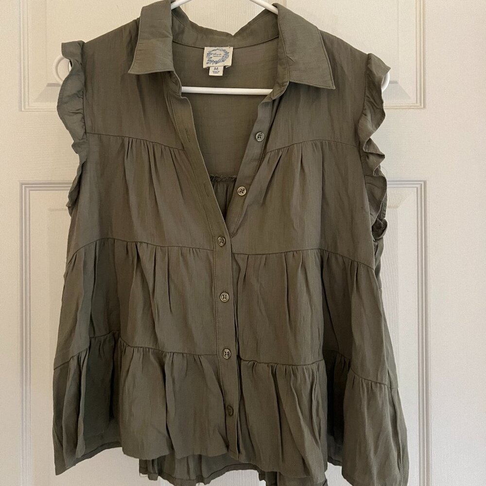Medium baby doll tiered shirt in olive green